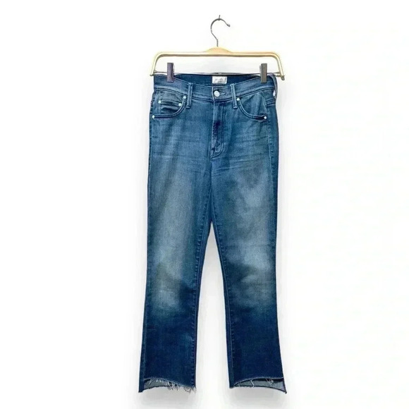 MOTHER The Insider Crop Step Fray High Rise Jeans in Crack the Whip Blue Size 25 - Picture 3 of 7